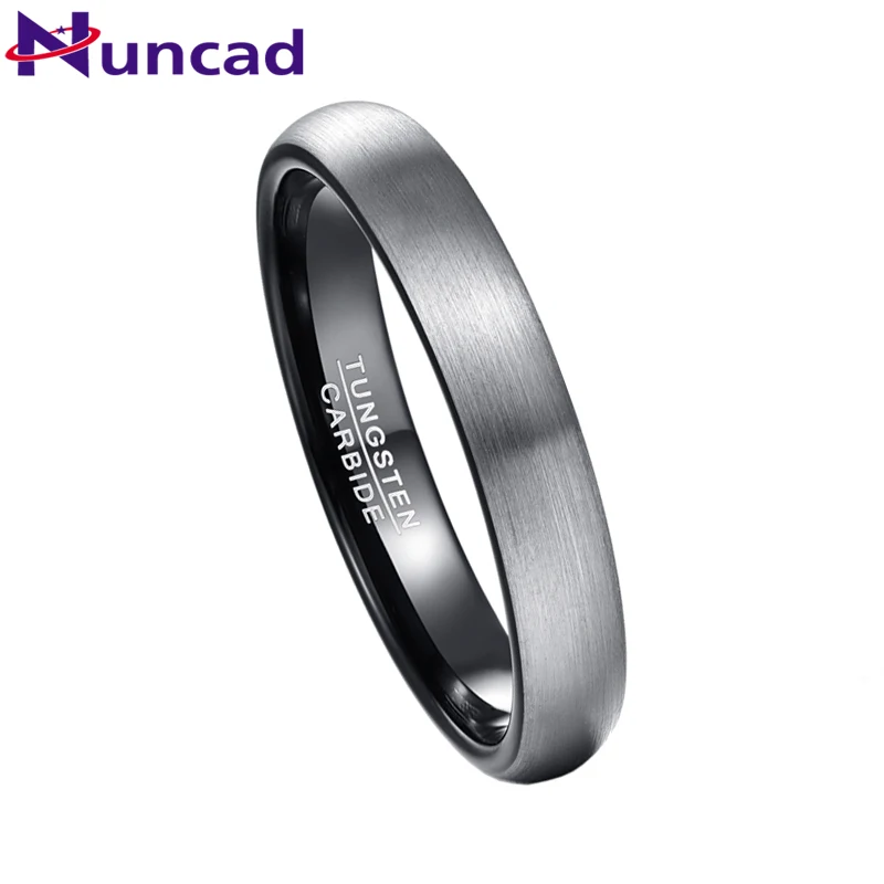 Nuncad 4mm 6mm Ring Brushed Finish Wedding Band Comfort Fit Dome Matte Inner Rings Black Tungsten Carbide Ring T165R T154R