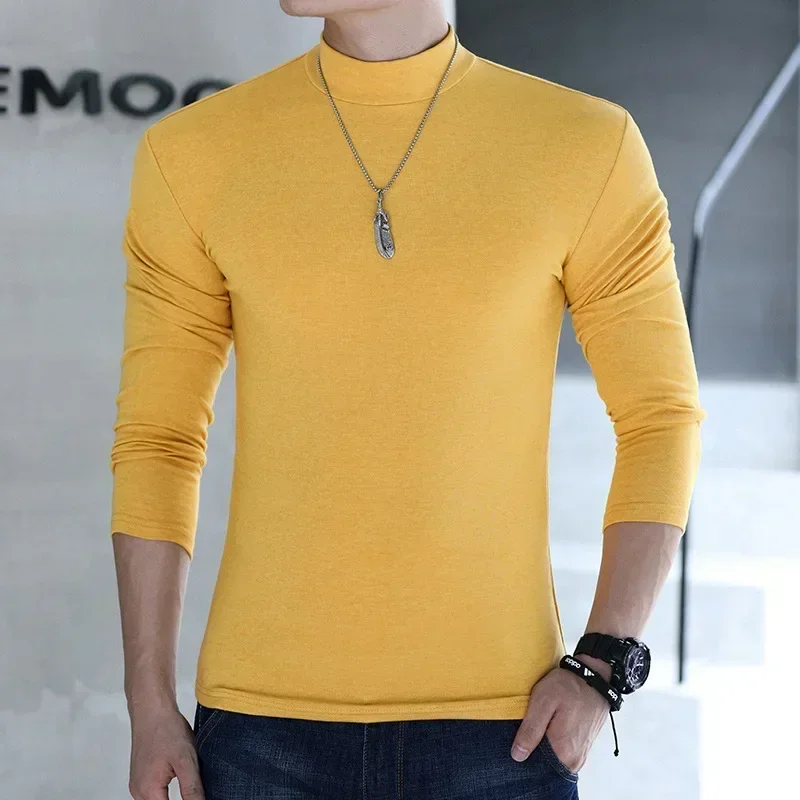 Autumn Winter Men  Long-sleeved Thermal Underwer Top Solid Color Long Sleeved Casual T-shirt Korean Base Shirt