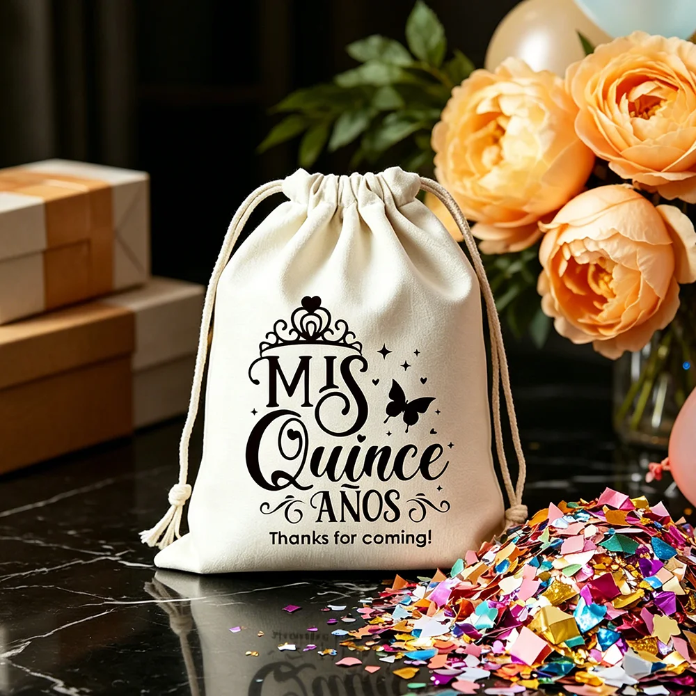 Juego de 4/6/12 Bolsas de Regalo con Cordón para Quinceañera, Regalo de Bienvenida para Invitados, Recuerdo para Fiesta de Quince Años