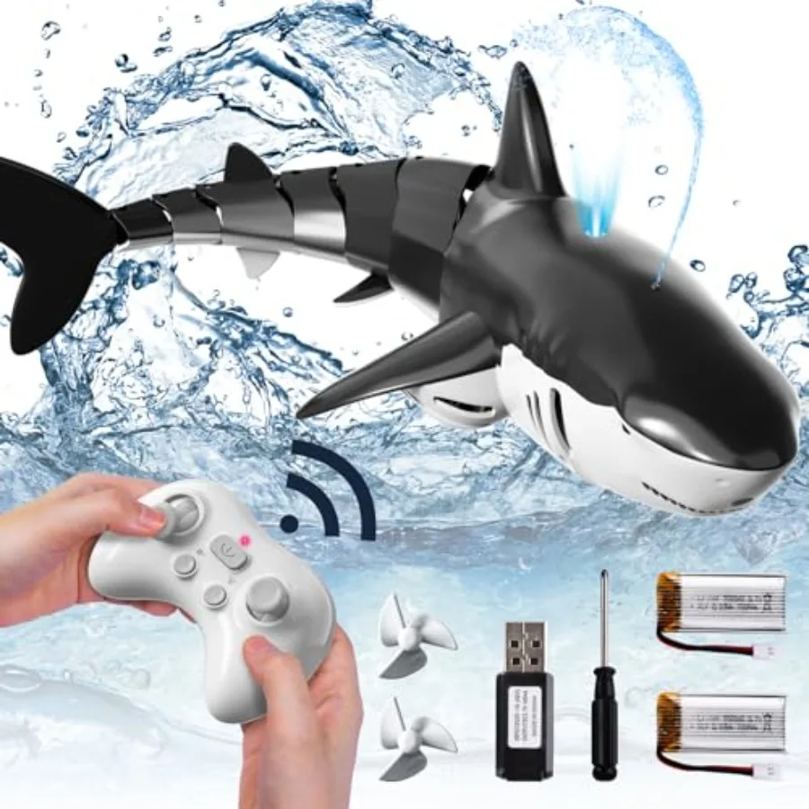 

2.4Ghz Remote Control Shark Toys for Boys,1:18 Scale High Simulation Shark for Pool, Electric RC Sharks Fish Toys with Light an