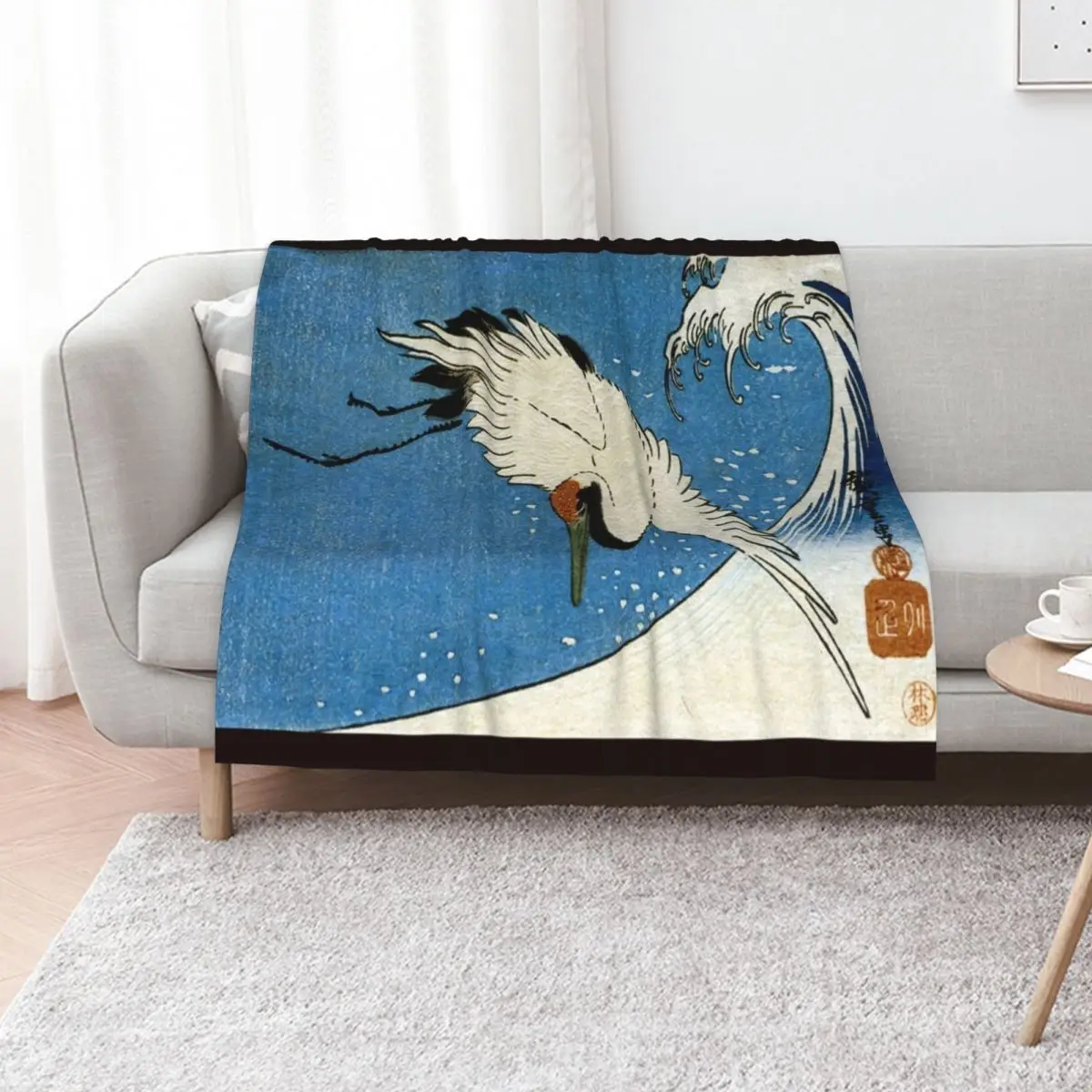 

Favourite Artist - Crane & Wave - Hiroshige Throw Blanket Custom Summer Bed linens Single Blankets