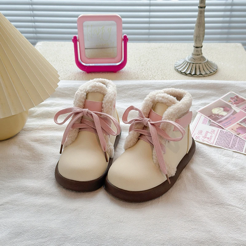 

Kids Princess Ankle Boots Sweet for Girls Leather Boots Versatile Soft 2025 Winter New Children Short Boots Fashion Non-slip