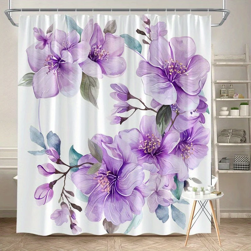 

1 шт. круглая акварельная фиолетовая занавеска для душа с магнолией, полиэфирная ткань, можно стирать в машине, подходит для украшения ванной комнаты отеля