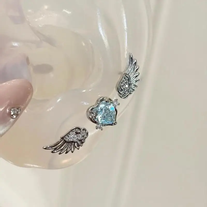 3 Pcs/Set Unique Personality Angel Wings Cross Heart Stud Earrings For Women Exquisite Shiny Zircon Earrings Y2K Jewelry Gifts