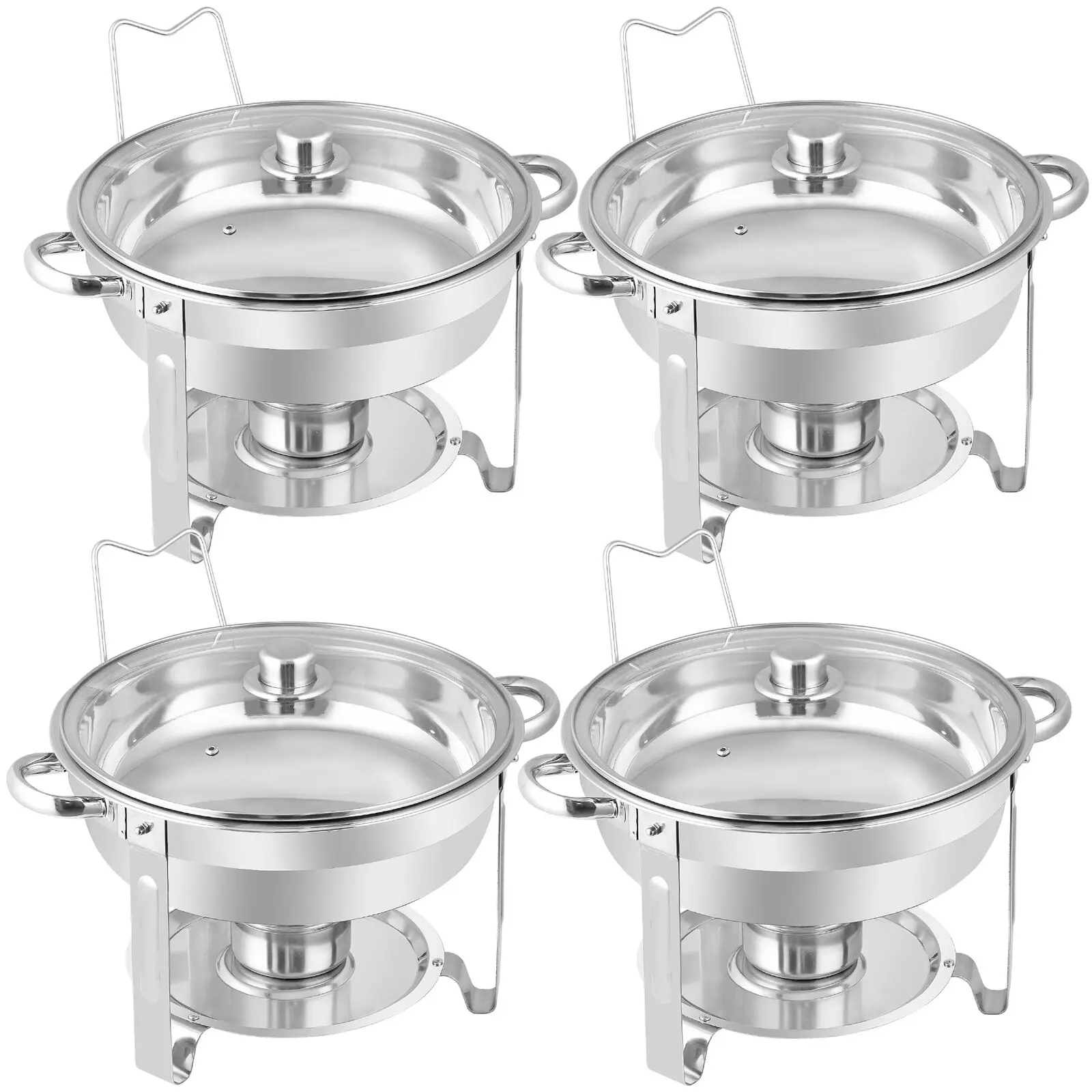 4 PCS Chafing Dish Buffet Set 5 Qt Round Stainless Steel Chafer for Catering