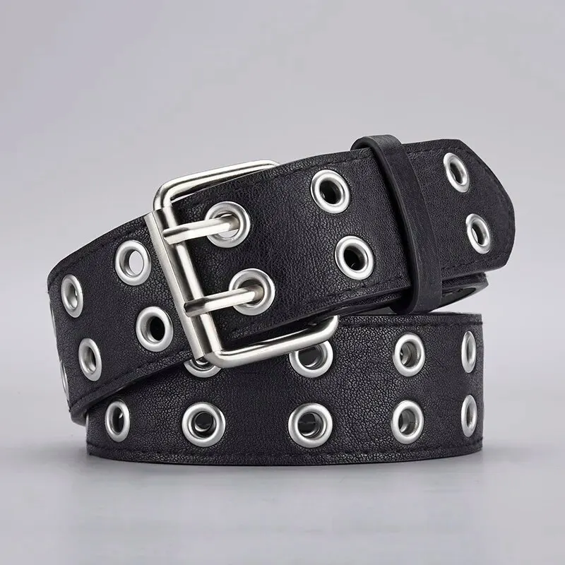 1pc frauen Gürtel Trend Einfache Doppel Loch Männer Gürtel Punk Hip Hop Rock Stil Subkultur Y2K Gürtel Punch freies Gürtel für Männer und Frauen