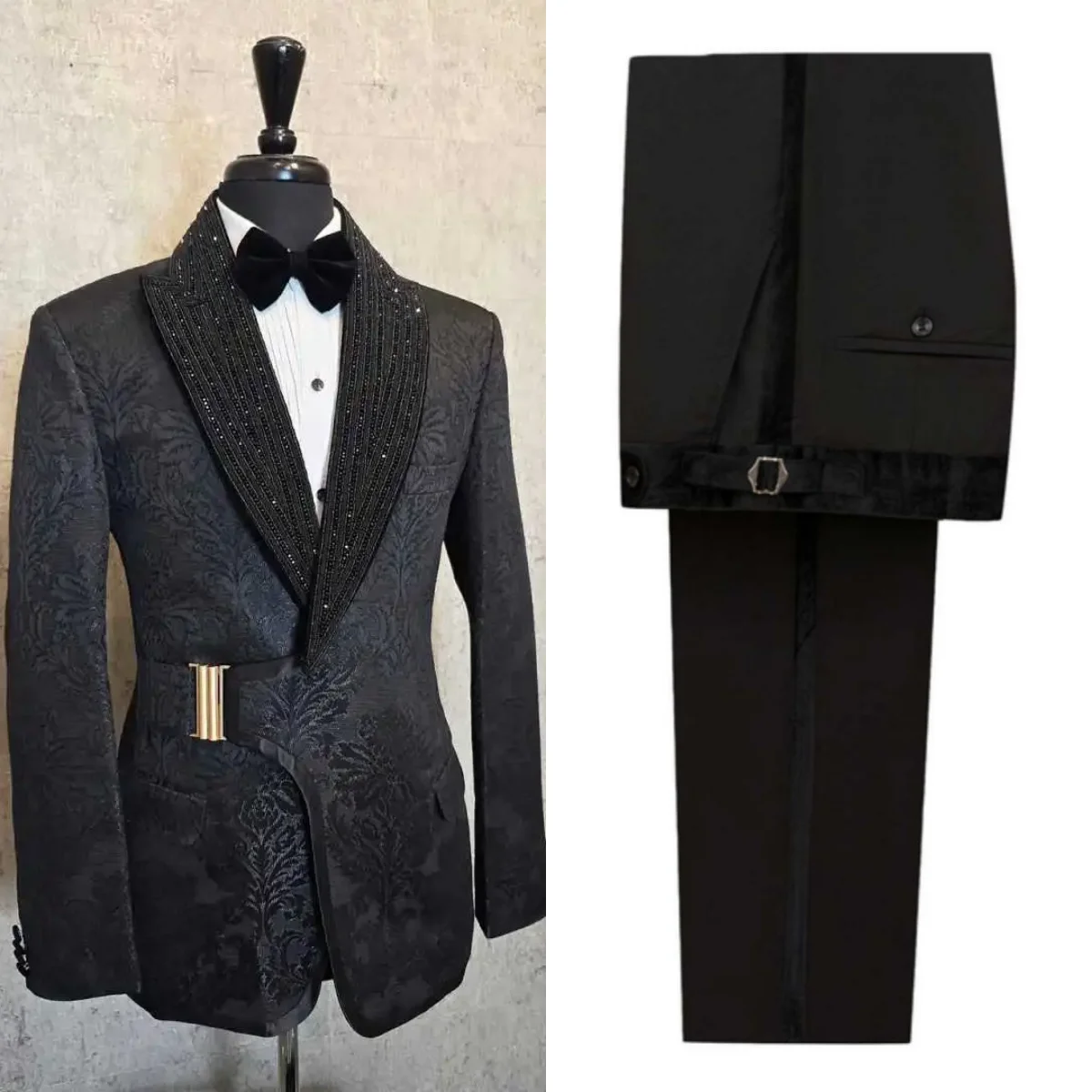 

Мужские свадебные смокинги с блестящими кристаллами, двубортные комплекты брюк с остроконечными лацканами, классический костюм для выпускного вечера, мужская вечеринка по индивидуальному заказу, комплект из 2 предметов