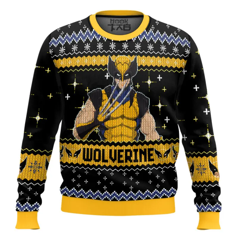 سترة قبيحة بغطاء للرأس لعيد الميلاد من Marvel Wolverine، أحمر أسود أصفر، حفلة عيد الميلاد، هدية عيد الميلاد، جو المهرجان #2