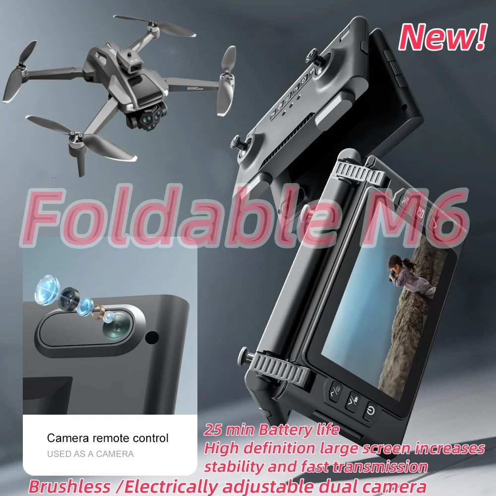 طائرة بدون طيار M6 S-X1 قابلة للطي مع شاشة 4.5 بوصة وبطارية 25 دقيقة وكاميرا فيلم 8K وتحديد موضع التدفق البصري وتجنب العوائق بدون فرش Airc