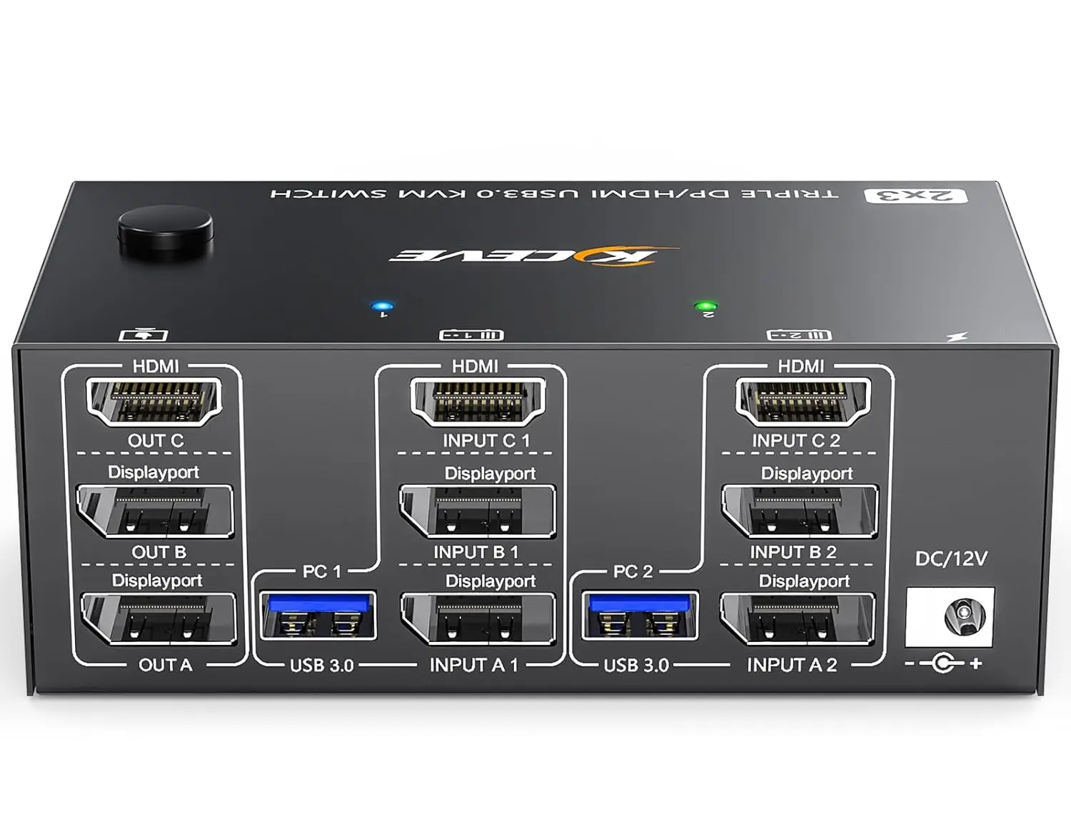 ​KVM Switch 3 Monitors 2 Computers 8K@60Hz 4K@144Hz, HDMI+2 Displayport KVM Switch Triple Monitor for 2 Computer Share 3 Monitor