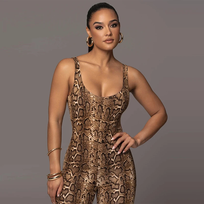 Sexy Sling Sleeveless Backless Snake Print/Leopard Print Jumpsuit for Women Skinny Fashion Nightclub Party Wear Sexy Streetwear