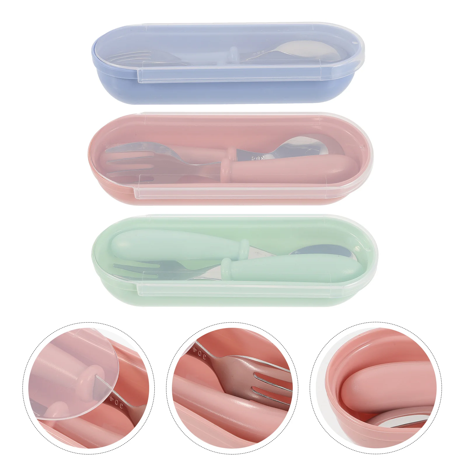 

3Set Baby Spoon Fork Set Toddler Utensils Stainless Steel ABS Handle Kids Feeding Tableware Portable Box Feeding Supplies