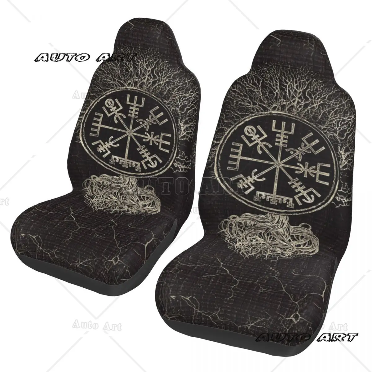 Vegvisir i drzewo życia Yggdrasil Pokrowiec na fotel samochodowy Niestandardowy nadruk Uniwersalny przedni ochraniacz Akcesoria Zestaw poduszek — zdjęcie 4