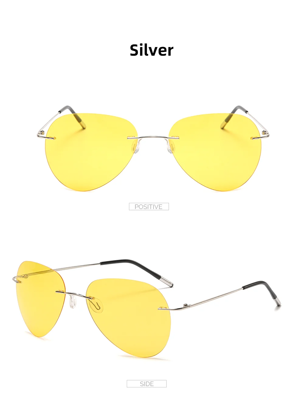 VIVIBEE Ultraleichte Piloten-Nachtsichtbrille für Herren, polarisiert, UV400, gelb, randlos, Luftfahrt-Sonnenbrille für Damen, Schutzbrille – Detail 10