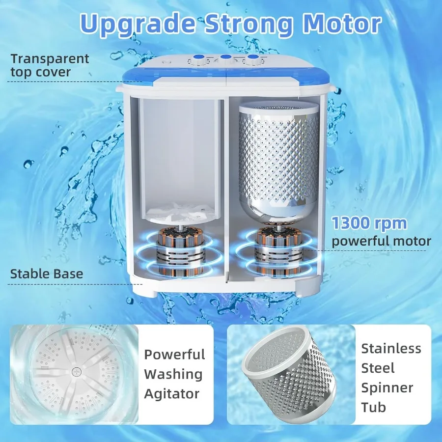 غسالة محمولة بحوض مزدوج بسعة إجمالية 14 رطل تتميز بغسالة 9 رطل ومجفف دوار سعة 5 رطل مثالي للشقق R #5