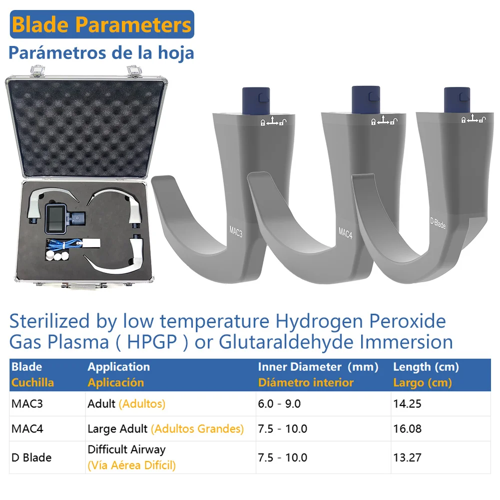 CR-32 Reusable Video Laryngoscope, 3.2 inch Display with 3 Blades (MAC3, MAC4, D-Blade), Include Suitcase Waterproof Cap