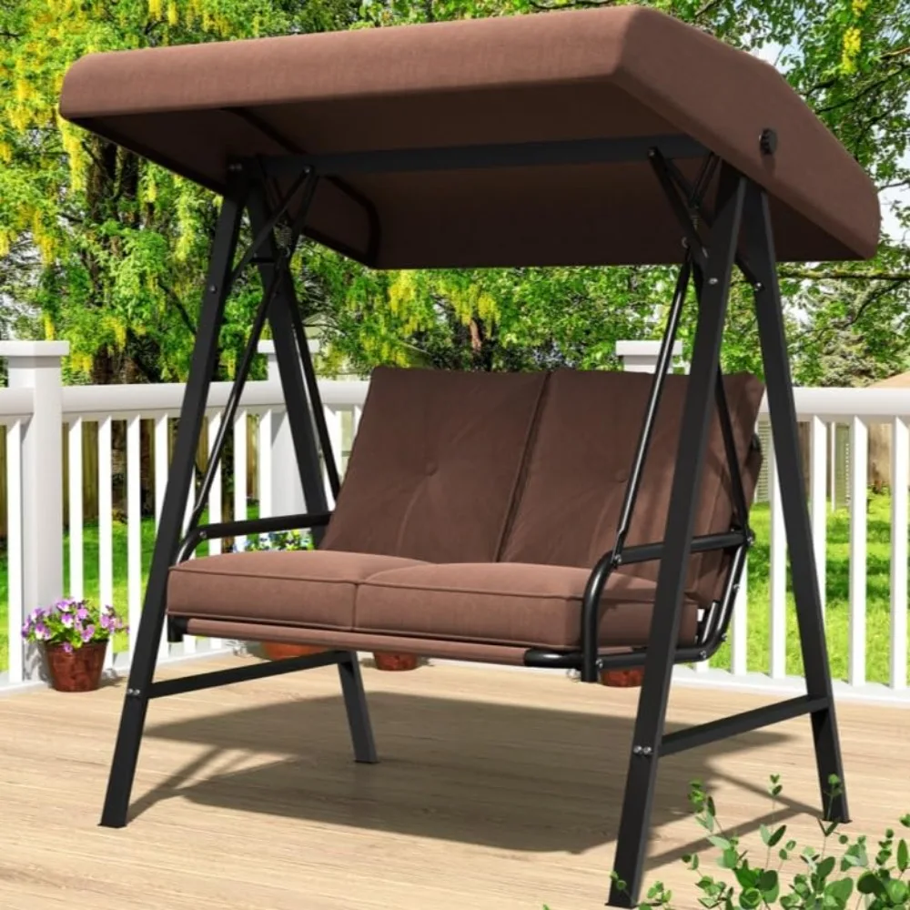 

Outdoor Patio Swing Chair for Adults, 2-Seat Porch Swings with Adjustable Canopy, Outside Swing Bench with, Customized