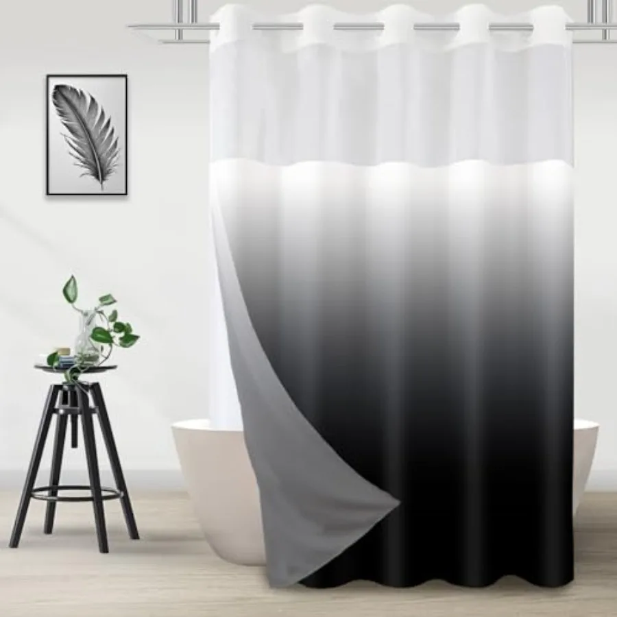 

No Hook Shower Curtain with Snap in Liner Black and White Shower Curtains and Liner Set Ombre Black Hotel Fabric Bath Curtain f