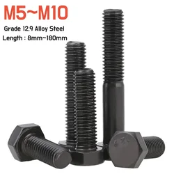M5 M6 M8 M10 Black External Hexagon Outside Hex Head Cap Screws Bolt High Tensile Grade 12.9 Steel DIN933/DIN931 Length 8~180mm