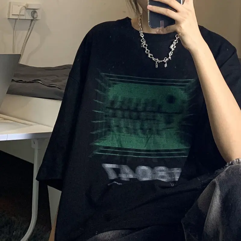 Goth Women's T-shirt short-sleeved tshirt summer Harajuku grunge print aesthetic top punk streetwear female shirt clothes gothic