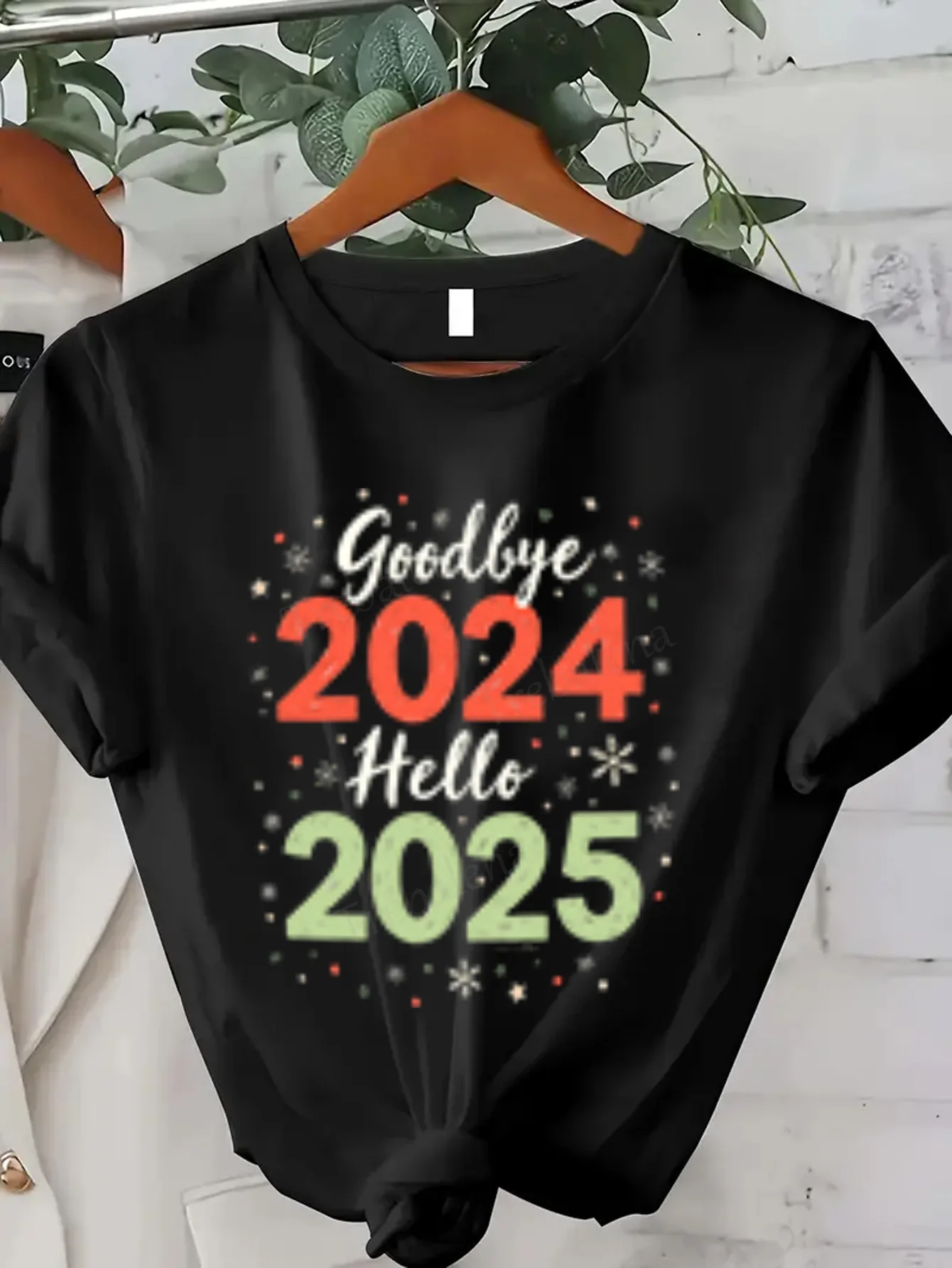 Camiseta feminina adeus 2024 olá 2025 camiseta feminina moderna