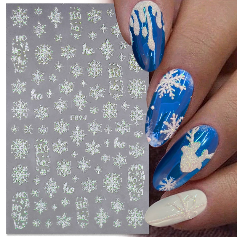 3D Christmas Nail Art Sticker Glitter Snowflakes Santa Claus Elk Tree Decals Self Adhesive Slider Manicure Nail Decoration DIY