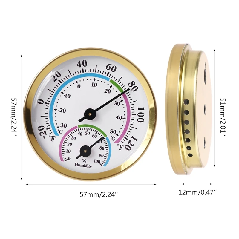 2 Inch Temperature Humidity Gauge Analog Hygrometer for Indoor Office Home Room Outdoor No Battery Required 1 Pack Gold