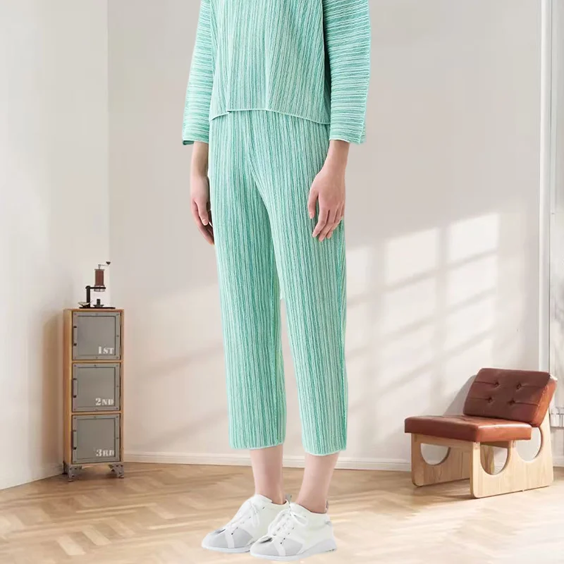 

Miyake Pleated Solid Color Wide-legged Pants 2025 Spring Summer New Fold Elastic Waist Pleat Casual Pants Personality Fashion