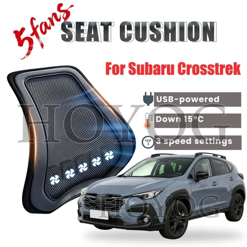 For Subaru Crosstrek Car Seat Cooling Lumbar Support Cushion Back Support Pillow USB Fan 3 Speed Airflow Breathable Ice Silk