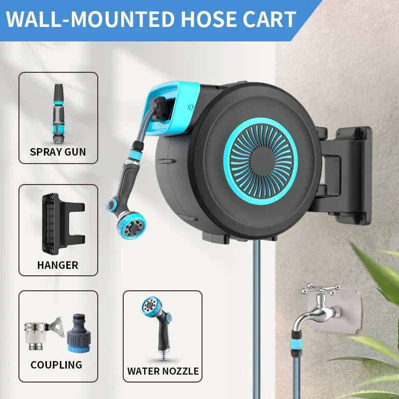 Automatic Retractable Water Hose Stand, Garden Sprinkler and Water Gun Storage Rack, Wall-Mounted Hose Reel 20M/25M/30M