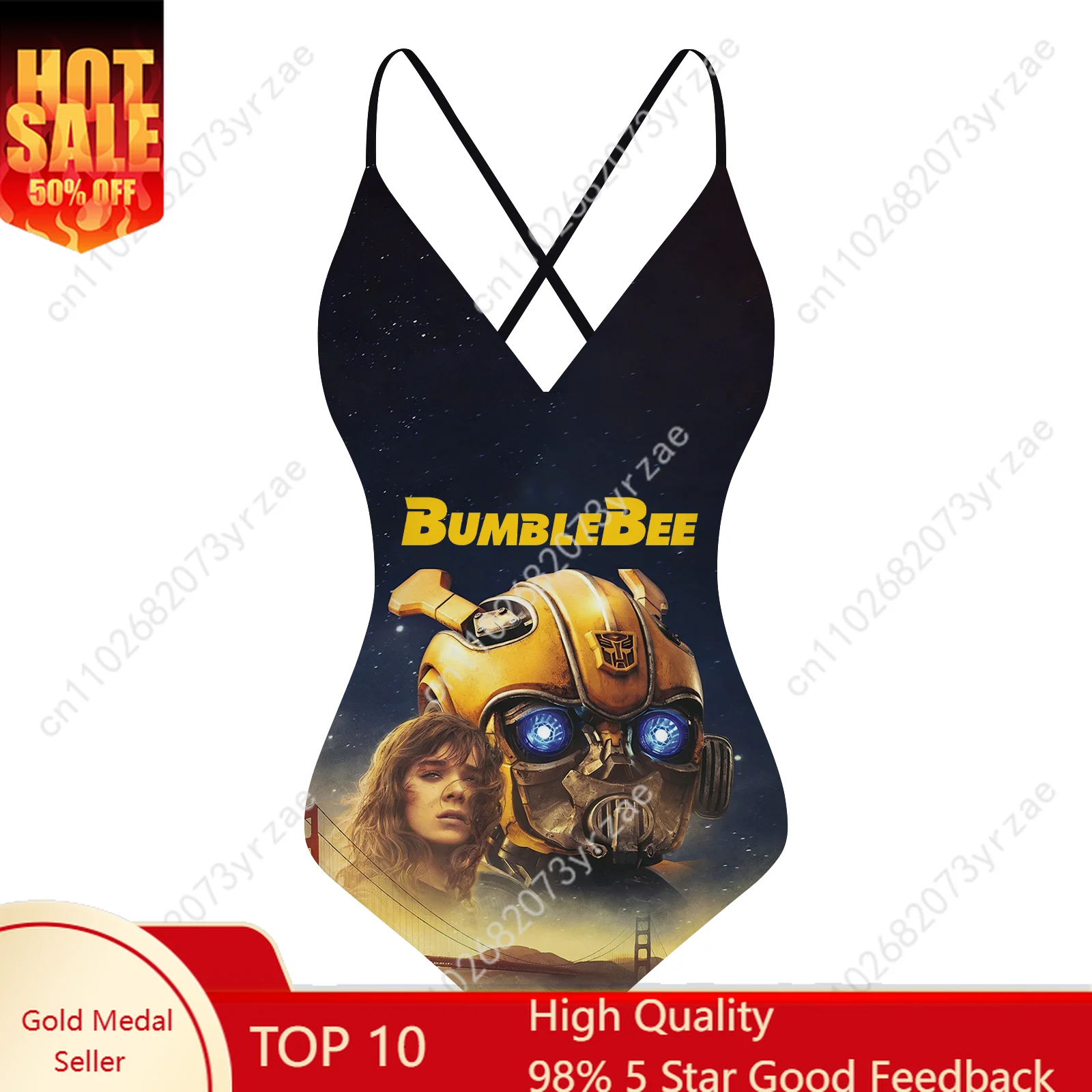 Bumblebee V-neck Halter Back Swimsuit Womens Bathing Suits Pool Party Swimwear Fashion Sexy Bikini Custom Bathing Suits
