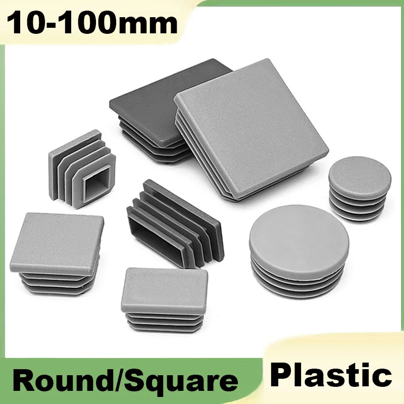 10mm-100mm Round/Square Grey Plastic Blanking End Cap Tube Pipe Protection Gasket Dust Seal Pipe Furniture Protection End Cap