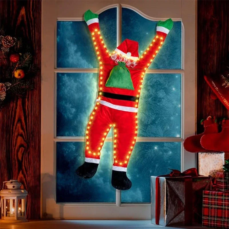 Santa Claus Climbing Wall Window Decoration Props Indoor Outdoor Xmas Santa Suit For Door Roof Balcony Garden Christmas Decor