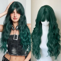 Water Wave Green Synthetic Wigs with Bangs Colorful Party&Cosplay Wig Long Curly Wave Heat Resistant Fiber synthetic Hair