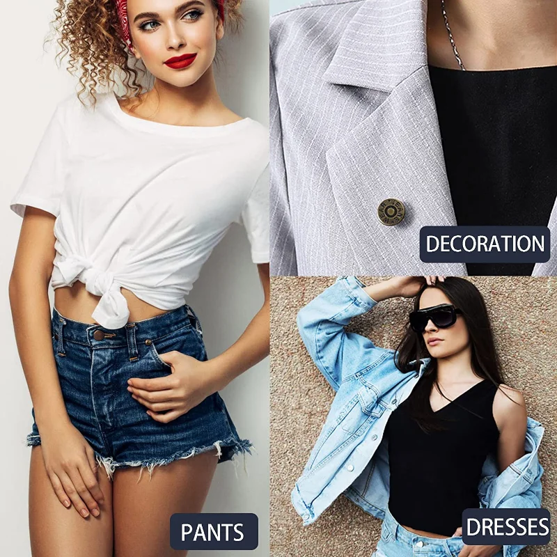 10Pcs Metal Jeans Buttons Sewing-Free Removable Pants Waist Tightener Button Clips Sewing Screw Repair Tools Kit Jean Buttons