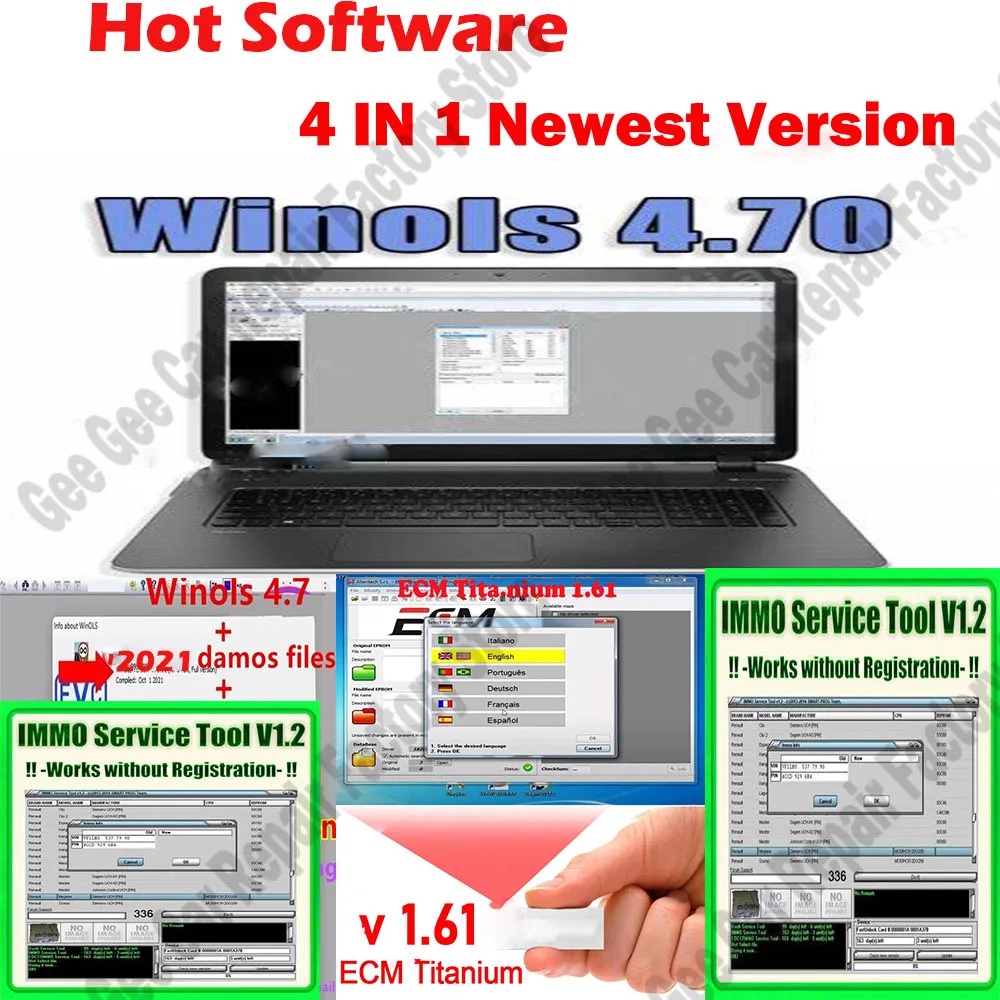 Latest Hot Selling WinOLS 4.7 With Plugins +2021 Damos +ECM TITANIUM 1.61+ IMMO Service Tool v1.2 All Data Auto Repair Software