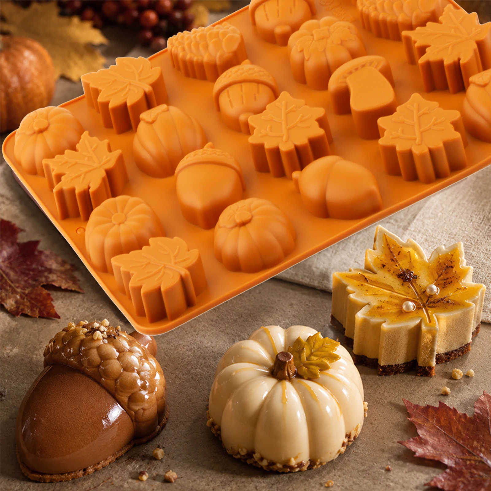 Harvest Silicone Baking Mold with Various Shapes for Holiday DIY Chocolate Mousse Candy Soap Candle Making Festival Dessert Mold