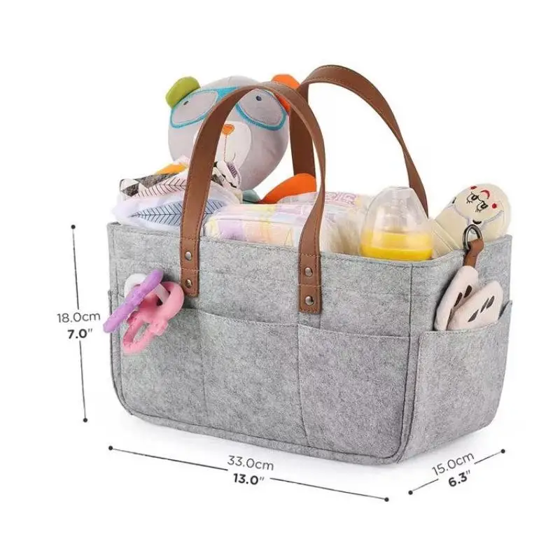 Baby Felt Storage Nursery Organizer Basket Infant  Bag with Handle Caddy Changing Nappy Kids Storage Carrier Large Pocket