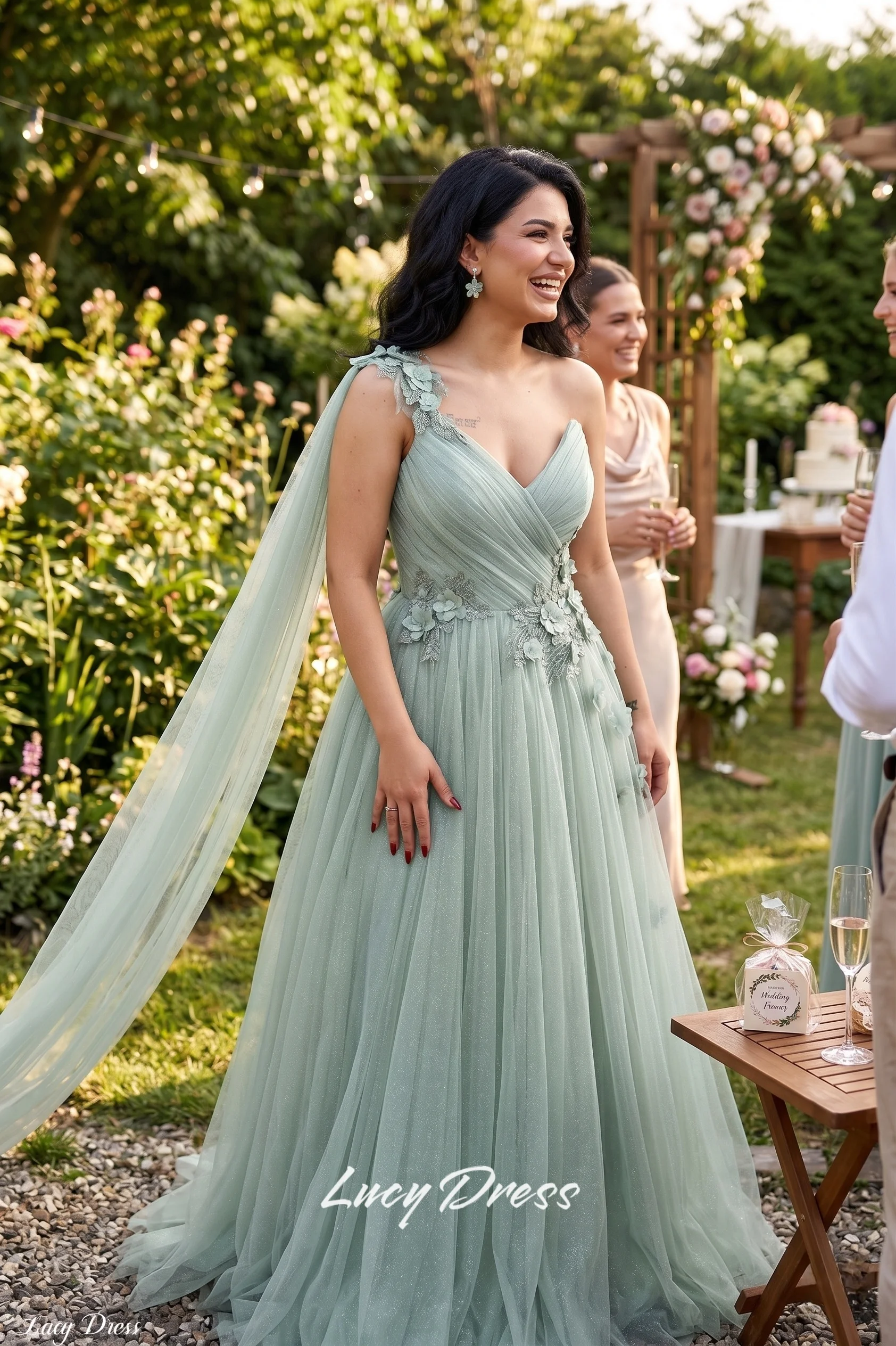 Lucy Jasnozielona suknia wieczorowa Mesh Grace Eid Al-fitr Line A Prom Dresses 2024 Suknie balowe Formalne wesele Długie dostosowane — zdjęcie 4