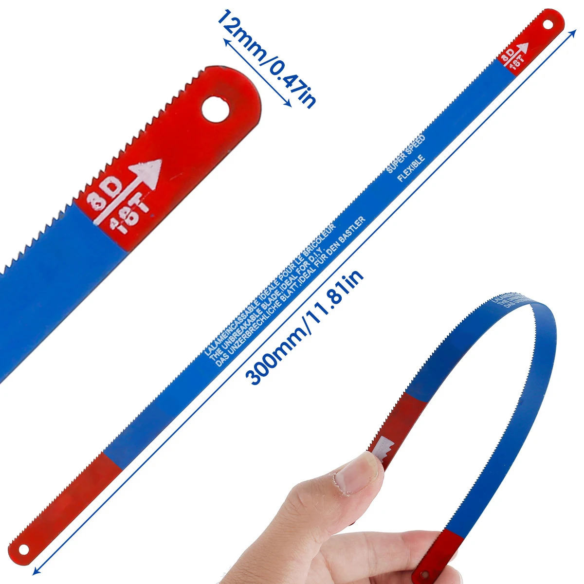10pcs 11.8 Inch Hacksaw Blades Set M35 Steel Replacement Jig Saw Blade 18 Teeth Hacksaw Blade Fast Cutting Saw Blade