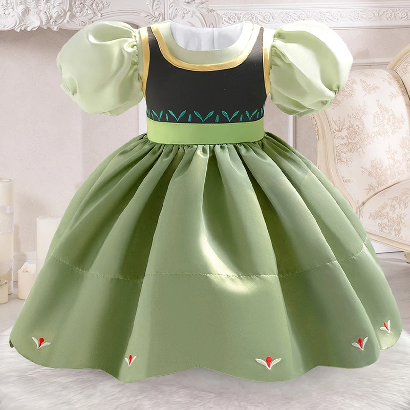 Girls Green Princess Dress Jasmine Cosplay Party Dresses Toddler Girl Embroidery Tutu Gown Kids Fashion Evening Pleated Clothes