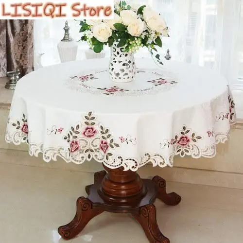 

New Lace Tablecloth Pastoral round tablecloth Dining table cloths Home Embroidery table cover rose gold decoration house towel