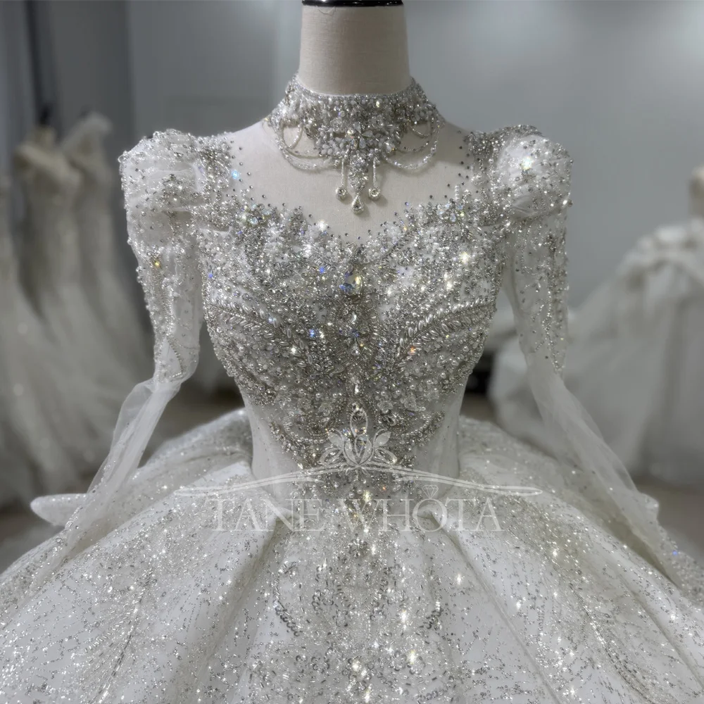 

Brautkleid 2026 Long Sleeve Lace Up Keyhole Back Weeding Dress Sequins Beading Embroidery Bridal Dress Customized