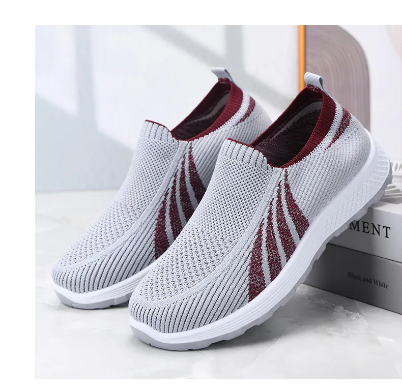 Damen-Sneaker aus Stricknetz, zum Überziehen, atmungsaktiv, leicht, mit weicher Sohle, rutschfest, für Freizeitaktivitäten, zum Spazierengehen, für ältere Damen, für den täglichen Gebrauch im Freien. – Detail 17
