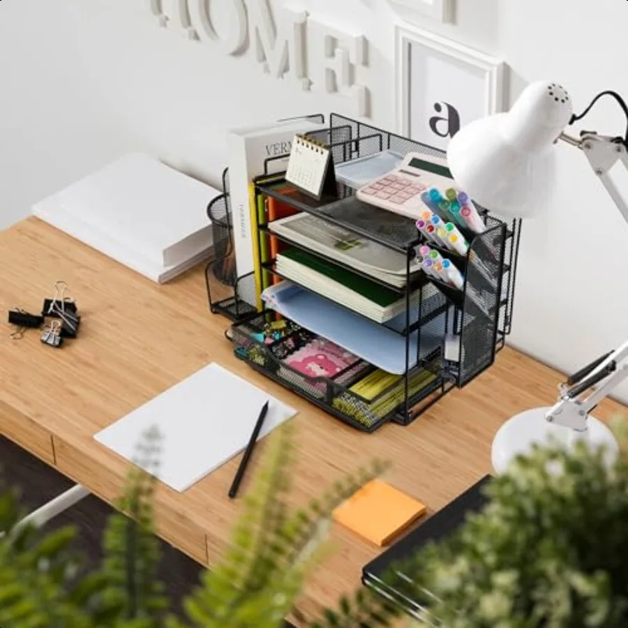 Настольный органайзер с держателем для файлов, 5-уровневый лоток для бумажных писем, органайзер с выдвижным ящиком, подвесной держатель для ручек, сетчатый настольный органайзер и Sto