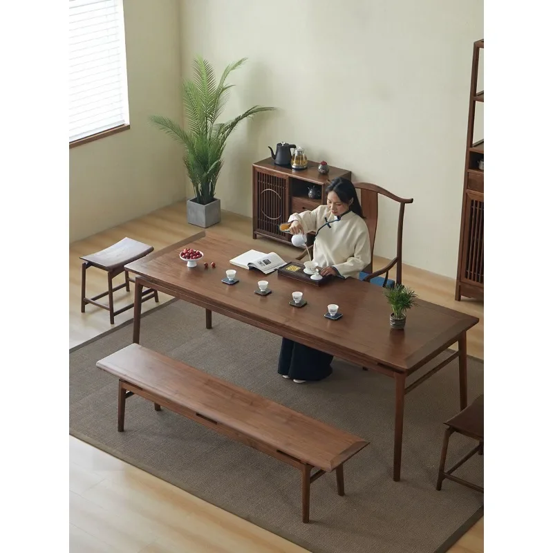 

North American black walnut tea table and chair combination New Chinese solid wood tea table Tea room furniture Zen simplicity