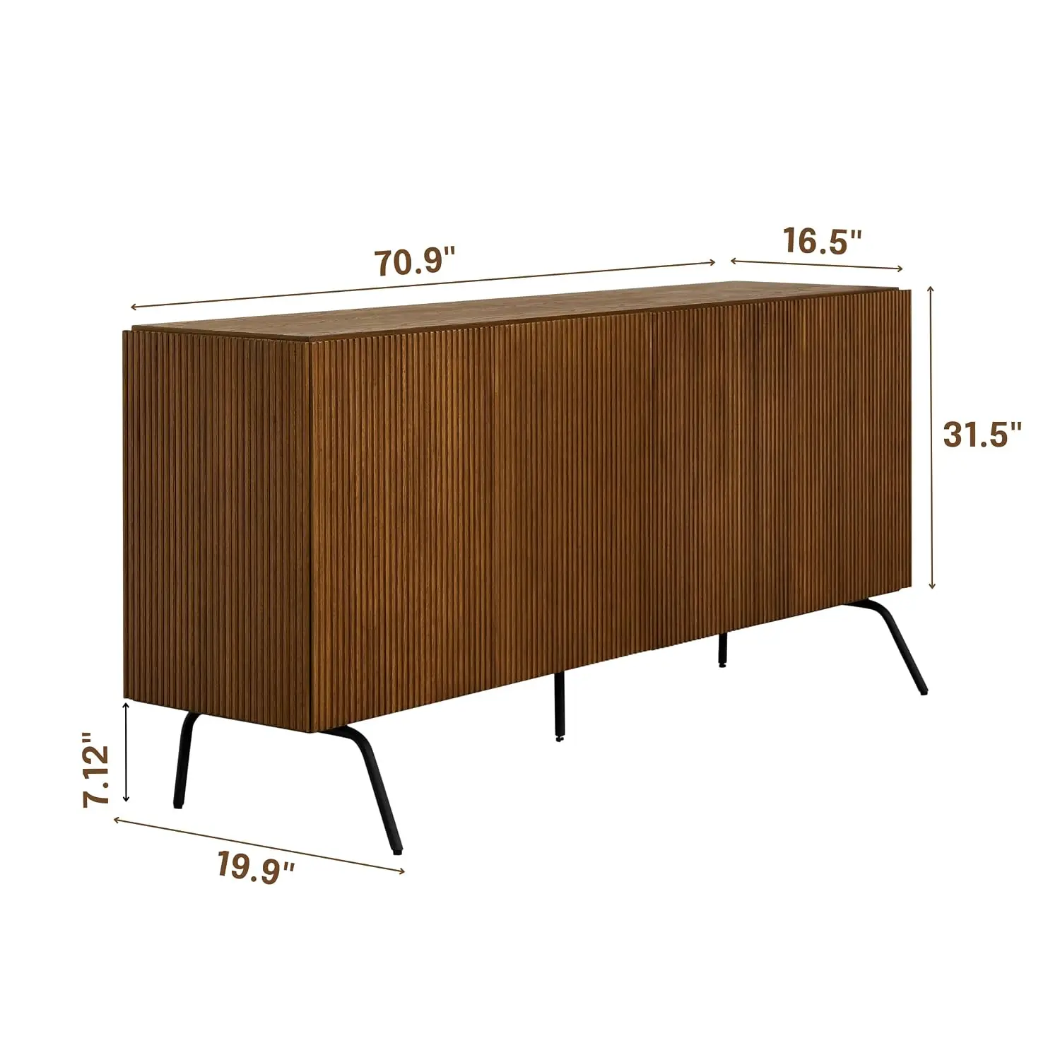 Modern Sideboard 4 Doors Vertical Groove Metal Legs Storage Cabinet Living Room Hallway Easy Assembly Rustic Oak, Customized