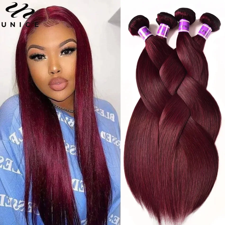 UNice Colored 99J Human Hair Burgundy Wine Color Straight Hair Bundles Amazing Quality Highly Recommend