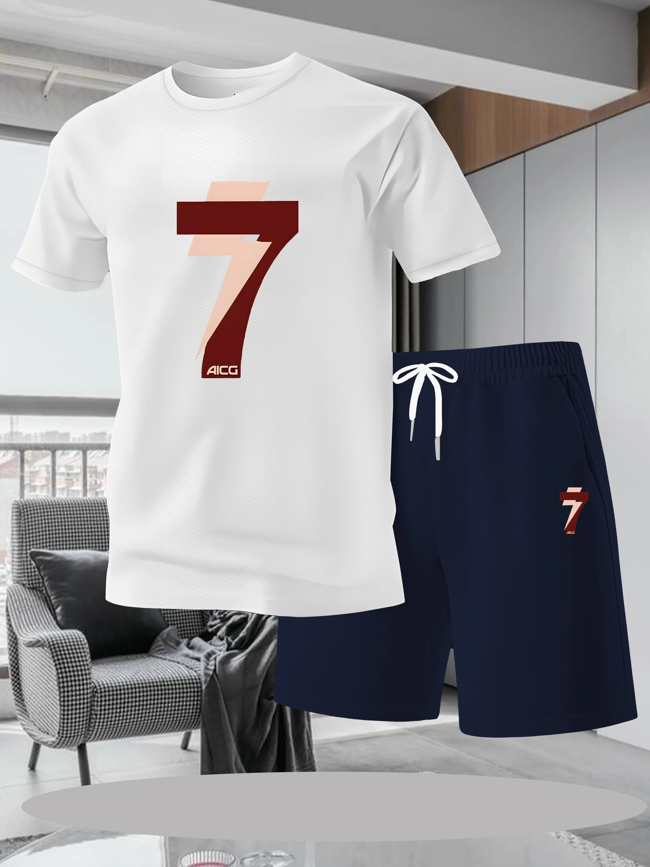 

Men's summer loose and fashionable short sleeved T-shirt shorts set, breathable, quick drying, super comfortable