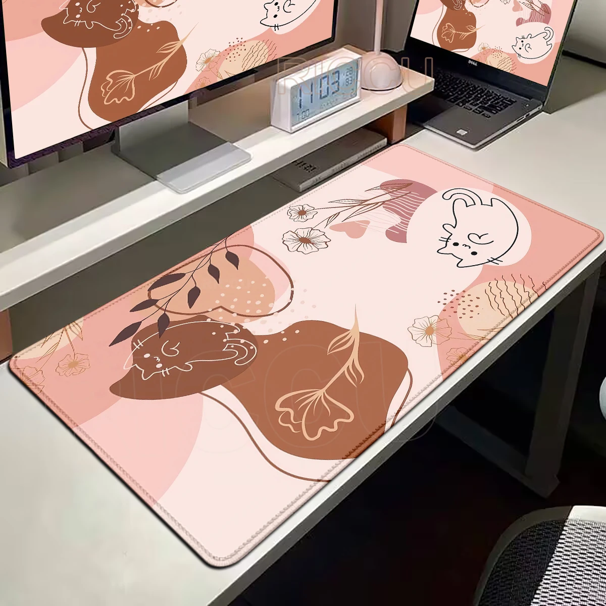 Bureau mignon chat tapis de souris minimalisme Floral feuilles vertes esthétique tapis de bureau grand tapis de souris de jeu Gamer tapis de souris